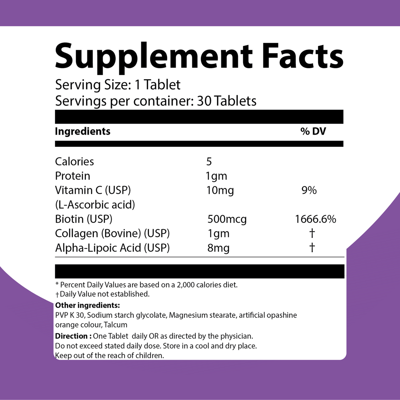 Collagen + Biotin Tablets – Hair, Skin & Nails Supplement with Vitamin C & ALA (30 Tablets)